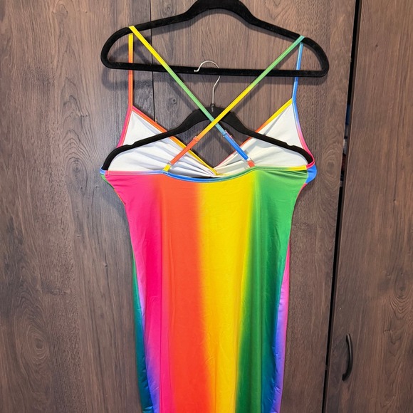 Small Rainbow Tie Dye Maxi Dress Spaghetti Strap Cutout Twist Front Crisscross - Picture 7 of 8